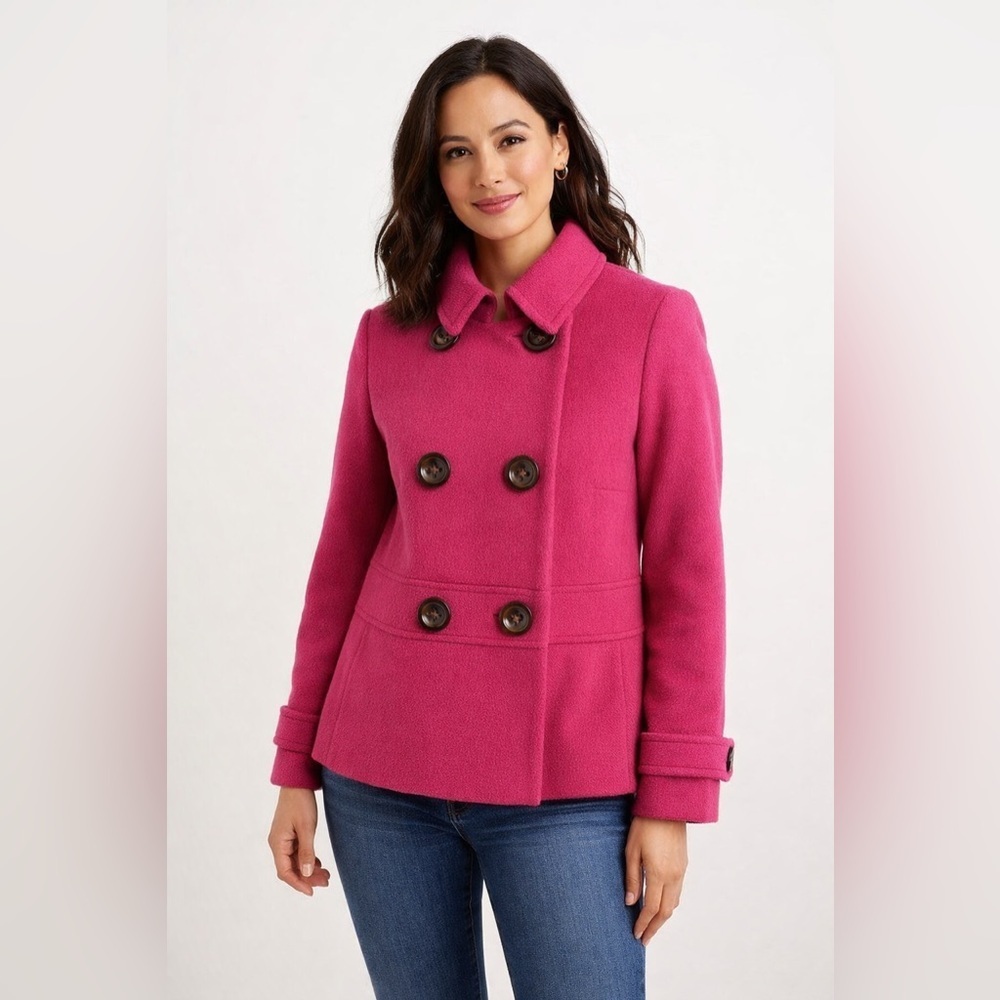 Talbots pink magenta Wool Blend Double-Breasted Jacket peacoat Barbie/ 8